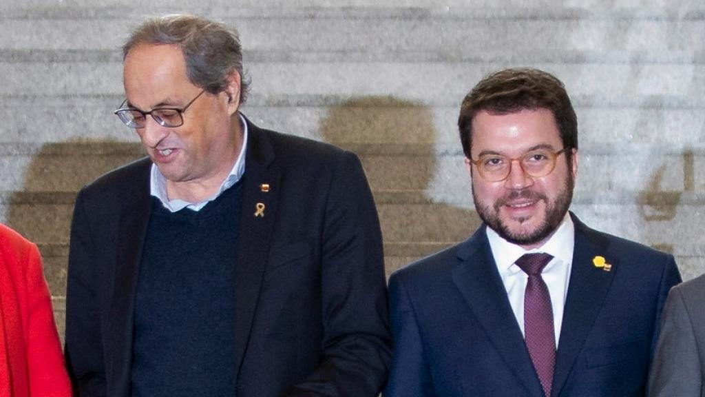 Quim Torra y Pere Aragonés, en la inauguración de una estación del Metro de Barcelona.