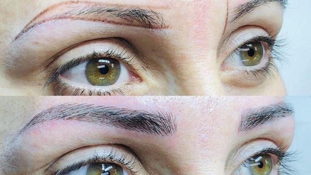 Antes y después de un microblading.