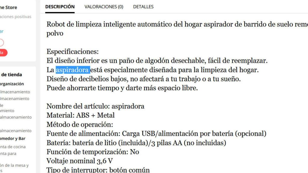 Menciones de aspiradora en la descripción. El vendedor tiene un 95,8% de valoraciones positivas