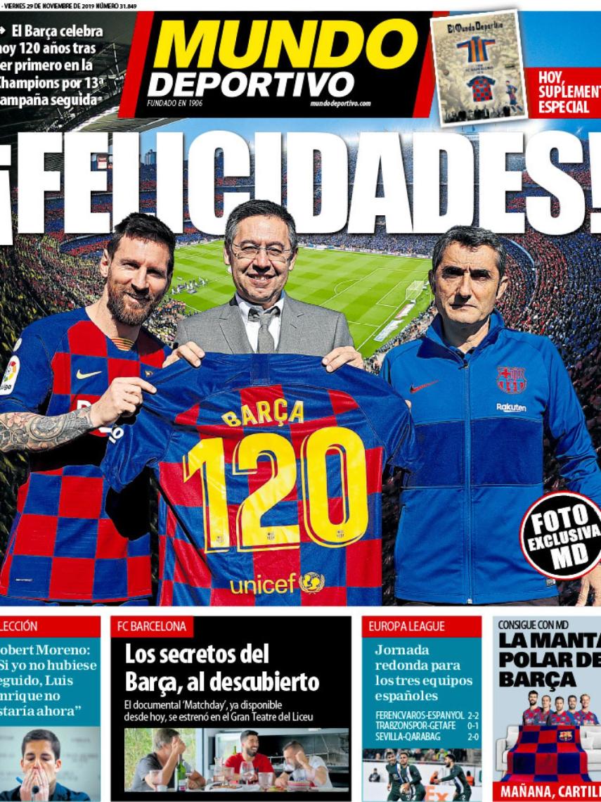 La portada del diario Mundo Deportivo (29/11/2019)