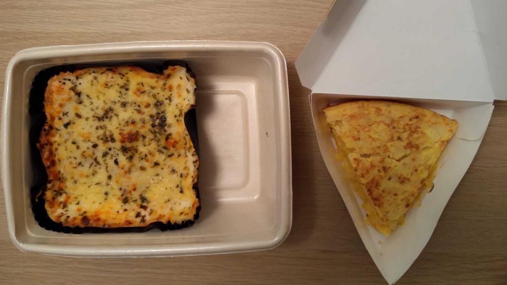 Lasaña y tortilla española.