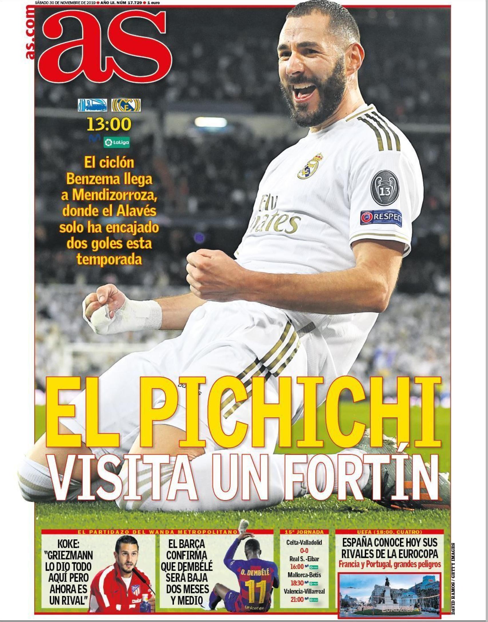 La portada del diario AS (30/11/2019)