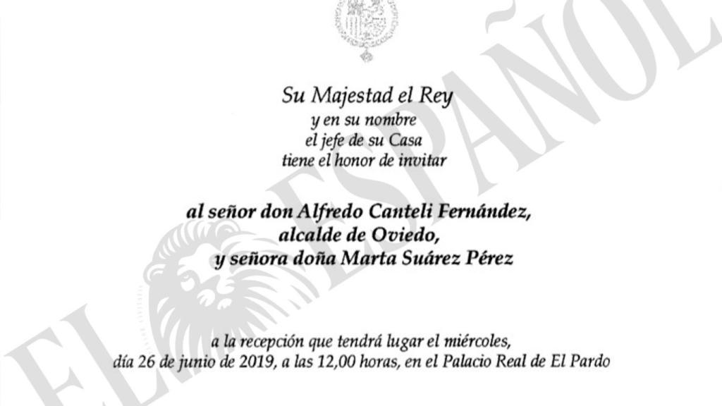 Invitación de Felipe VI y la reina Letizia a Canteli y su esposa.