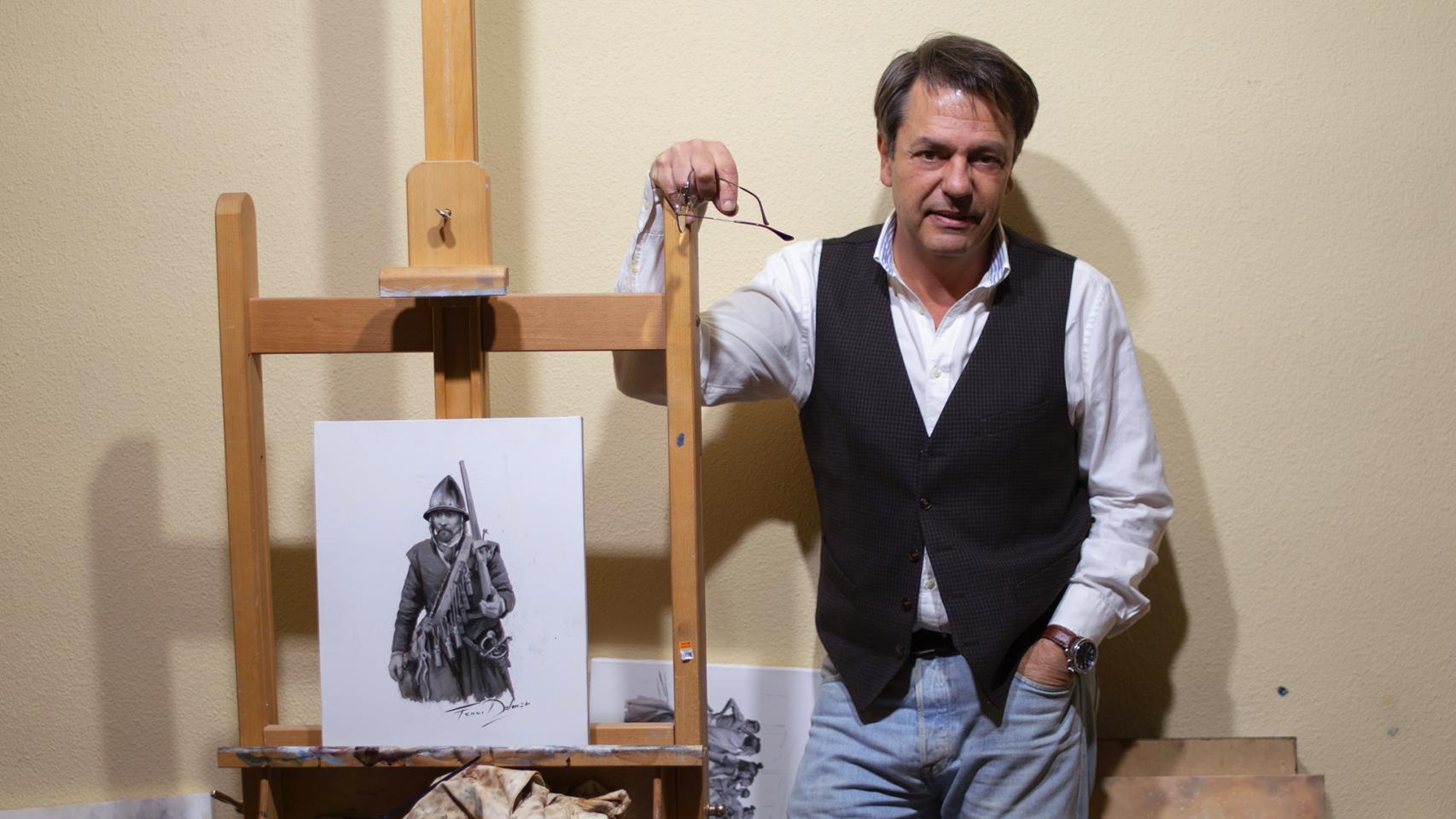 El pintor Augusto Ferrer-Dalmau en su taller