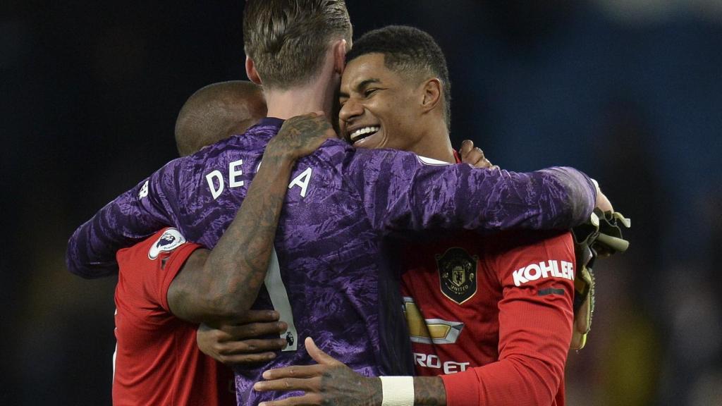 De Gea celebra la victoria del United ante el City