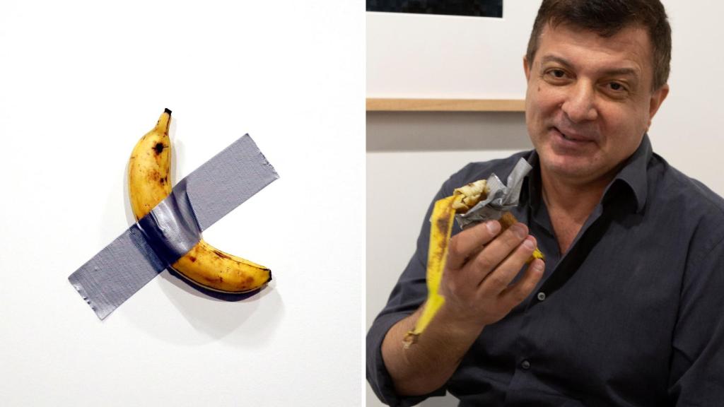 'Comedian', de Cattelan, primero expuesta y después en manos de Datuna tras comerse el plátano.