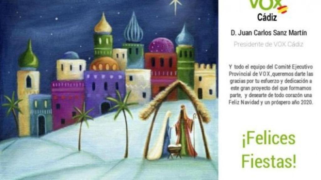 Jesús, María y José en Belén, en la segunda felicitación que Vox ha enviado.