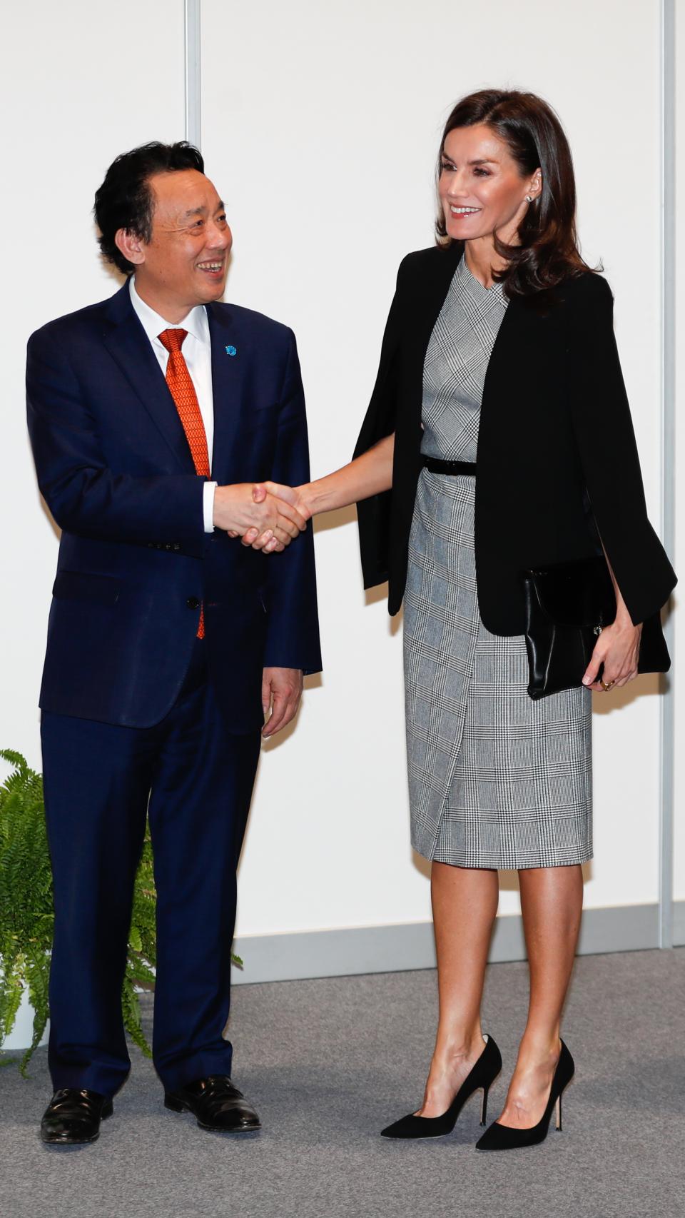 La reina Letizia con vestido de Hugo Boss.