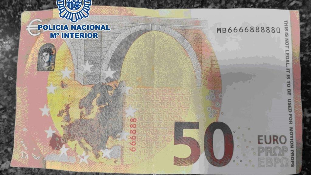 Billete falso decomisado por la Policía
