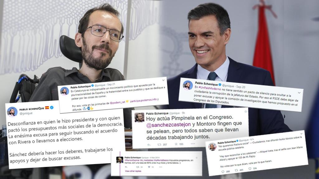 Algunos de los 'tuits' que Pablo Echenique ha borrado en la red social.