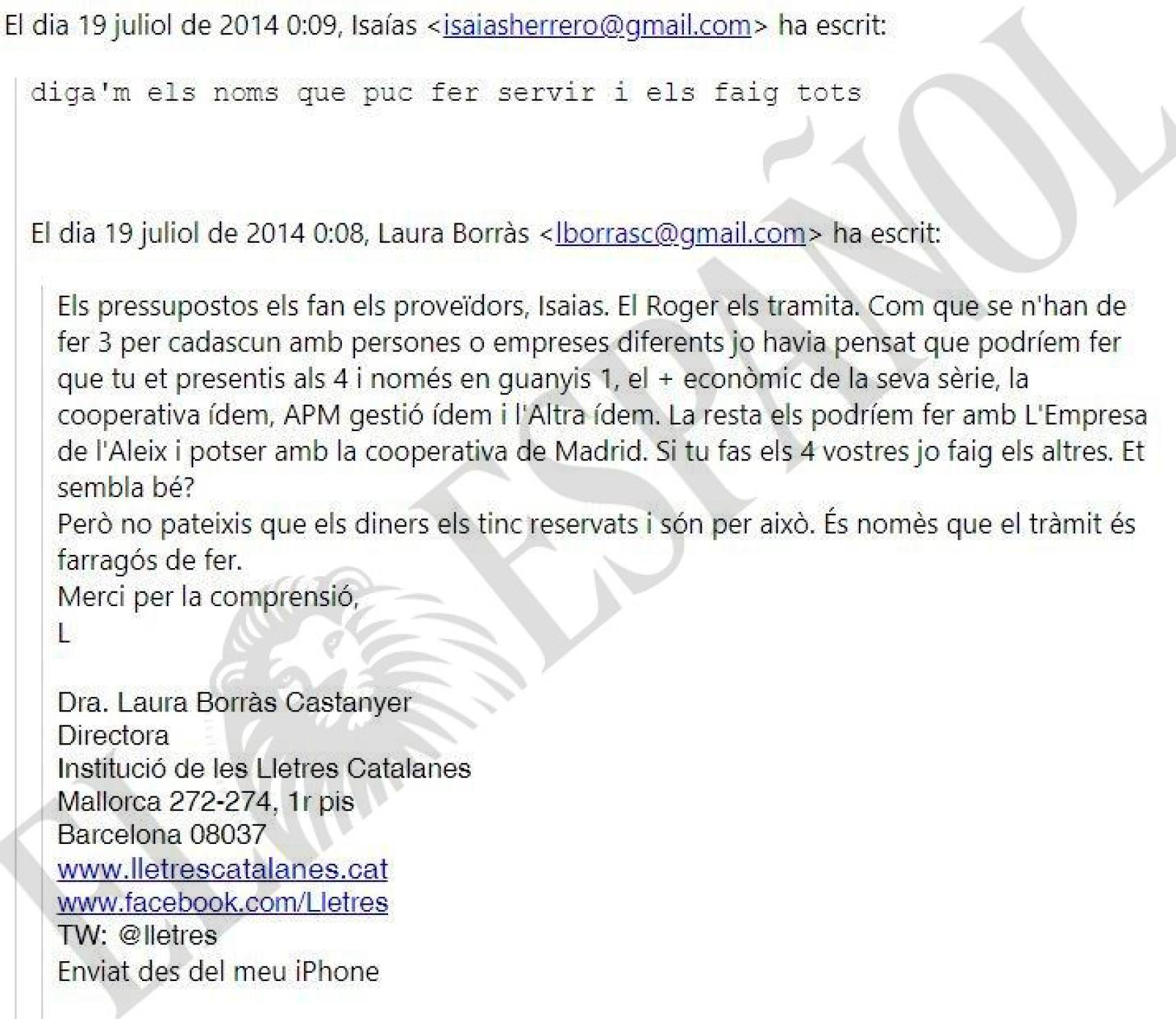 Propuesta de Borràs sobre la adjudicación de contratos./