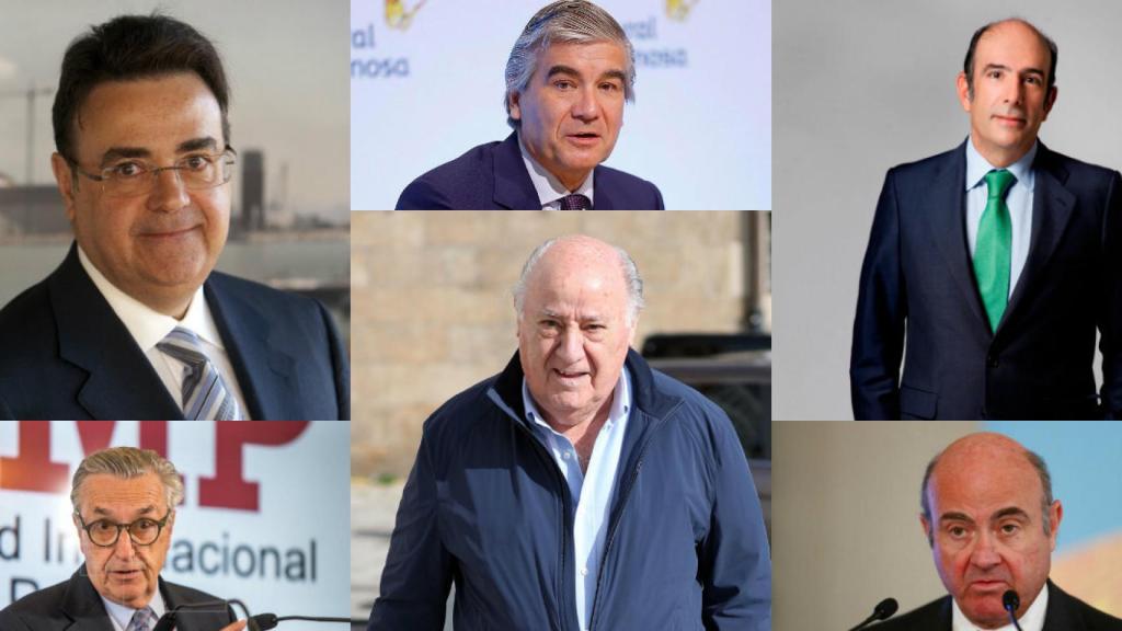 Antonio Llardén, Francisco Reynés, Marcelino Oreja, José María Marín Quemada, Amancio Ortega y Luis de Guindos.