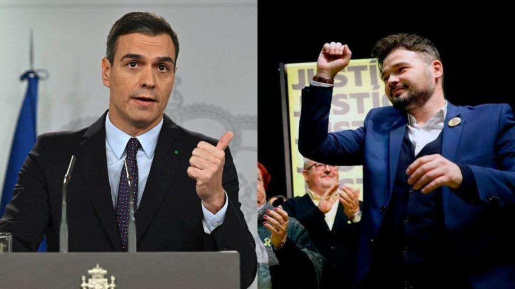 El presidente del Gobierno en funciones, Pedro Sánchez y el portavoz de ERC, Gabriel Rufían.