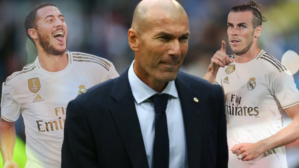 Eden Hazard, Zinedine Zidane y Gareth Bale