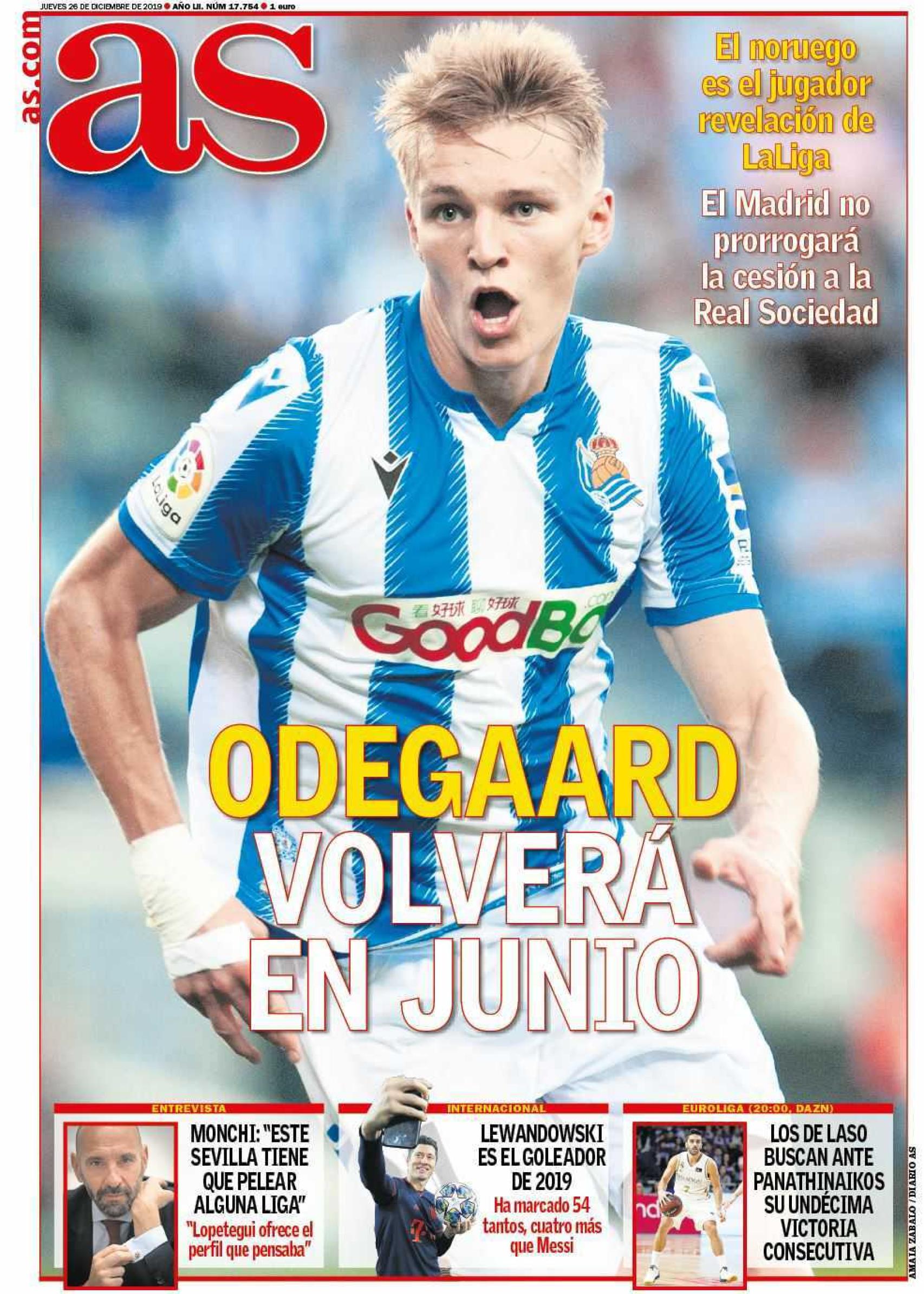 La portada del diario AS (26/12/2019)