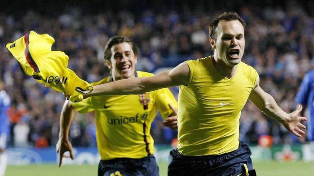 Andrés Iniesta celebrando el 'iniestazo' de Stamford Bridge en 2009