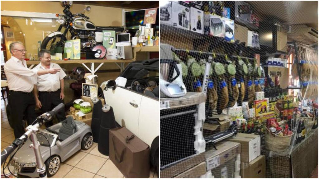 Estas son las cestas navideñas que más triunfan en nuestro país. A la derecha, en el bar 'El Paisano'. A la izquierda, Calamocha.