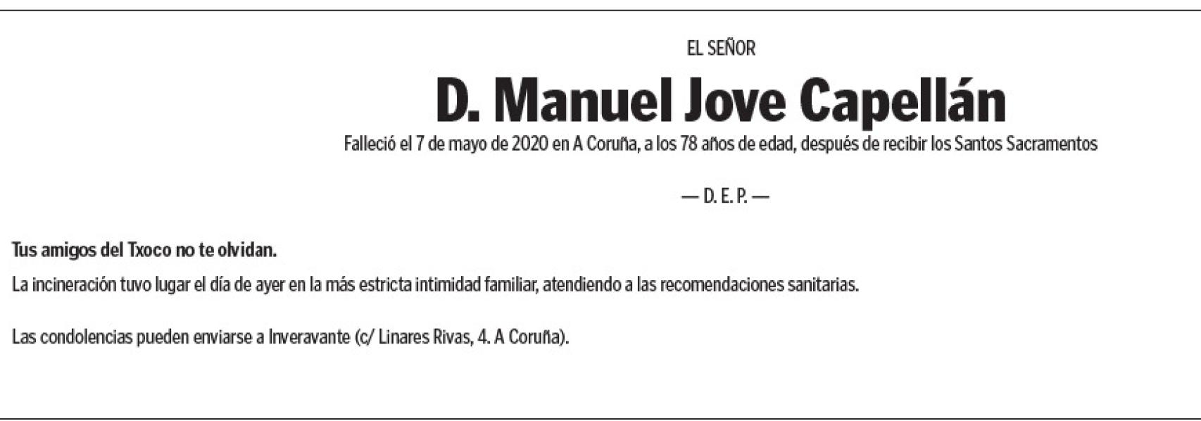 Esquela de Manuel Jove