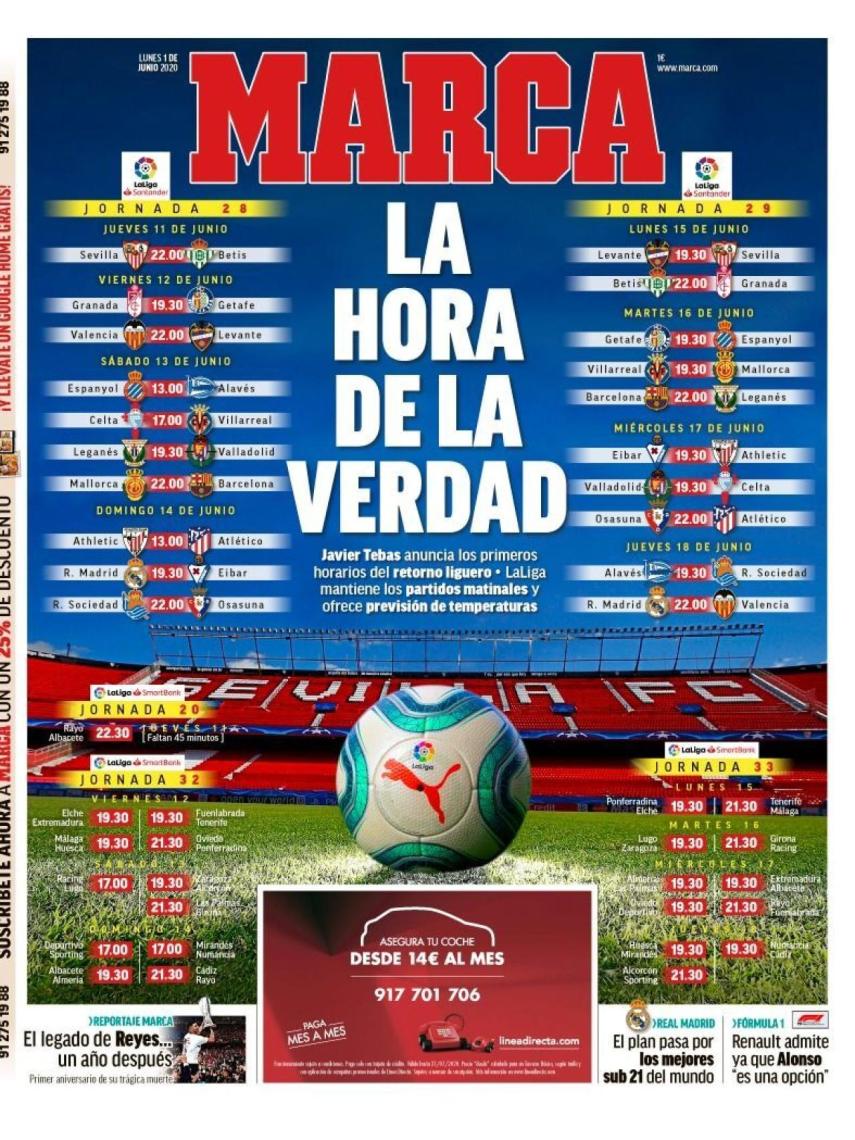 La portada del diario MARCA (01/06/2020)