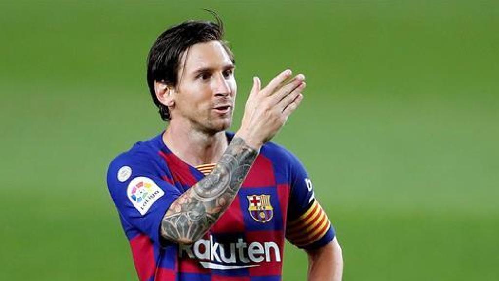 Leo Messi celebra el gol con el Barcelona en el Camp Nou contra el Leganés