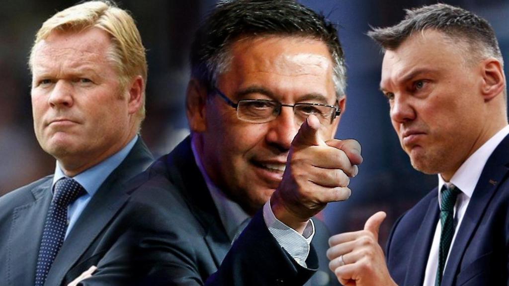 Ronald Koeman, Josep María Bartomeu y Sarunas Jasikevicius
