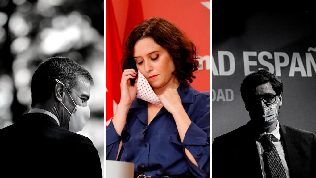 Pedro Sánchez, Isabel Díaz Ayuso y Salvador Illa.