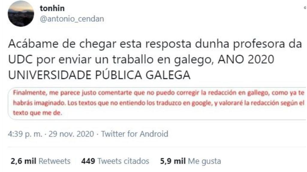 Un alumno denuncia que una profesora de la UDC se niega a corregir un trabajo en gallego