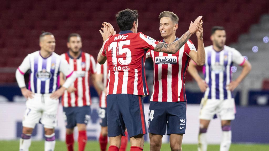 Marcos Llorente celebra su tanto ante el Valladolid