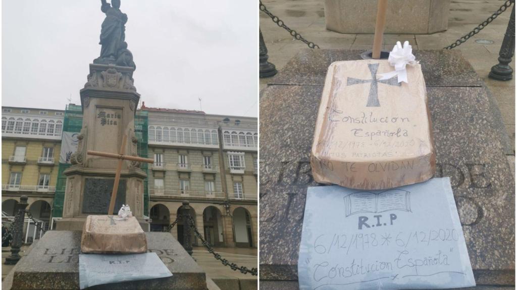 Lápida de cartón en recuerdo de la Constitución