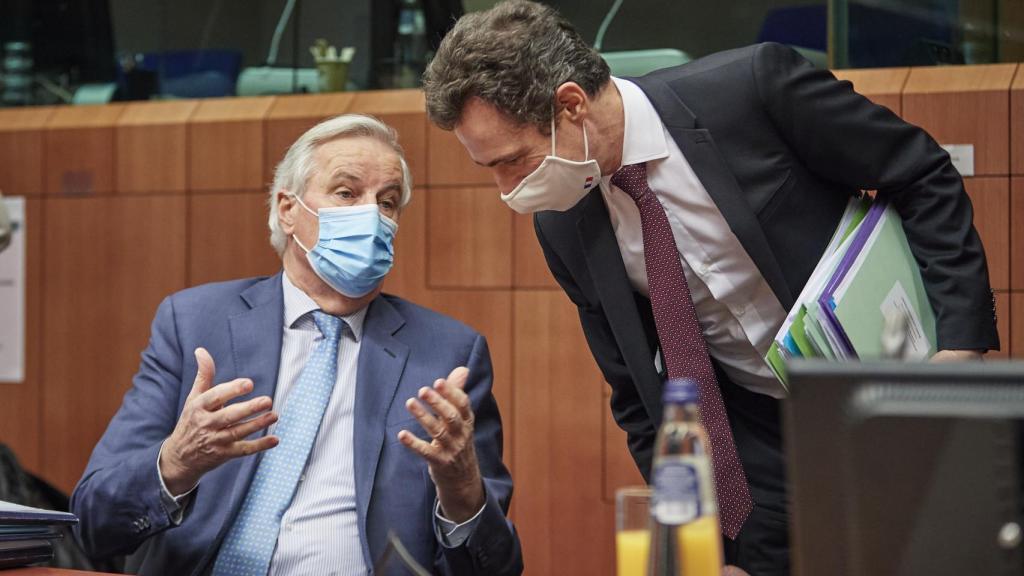 Michel Barnier, durante su comparencia de este lunes ante los embajadores de los 27