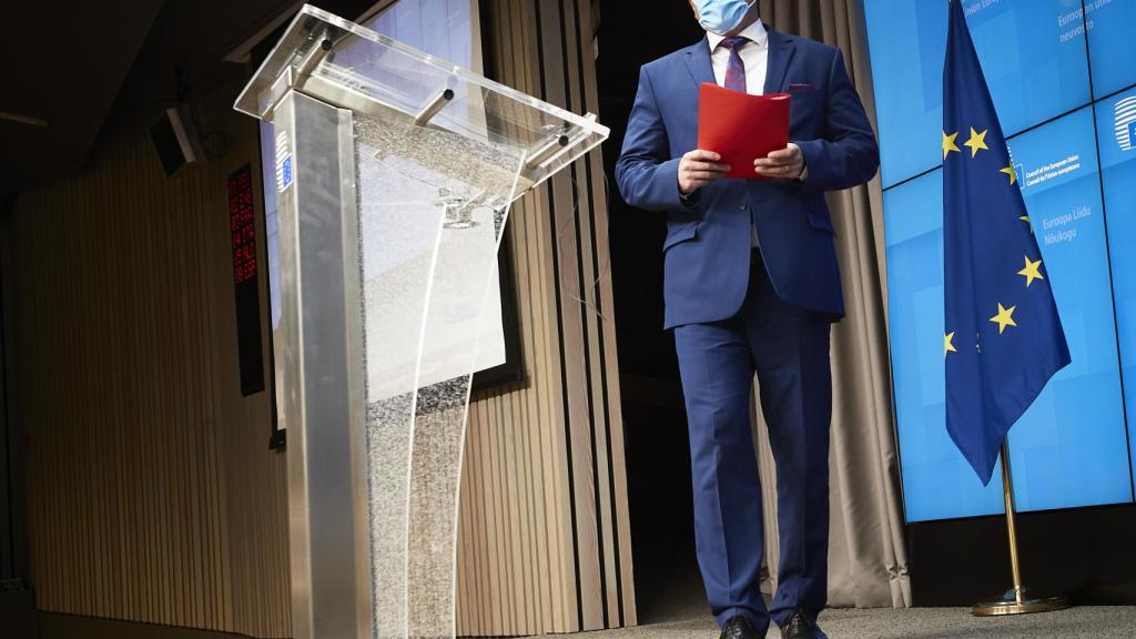 El vicepresidente de la Comisión, Maros Sefcovic, durante la rueda de prensa de este martes