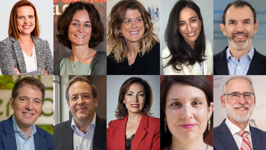 De izq. a dcha. y de arriba abajo, Cristina Bescós, directora de EIT Health Spain; Cristina Colom, directora de Digital Future Society; Marta Plana, consultora de estrategia digital; Sonia Pacheco, directora de Márketing y Comunicación de Globant para EMEA; José Antonio López, presidente y CEO de Ericsson España; Óscar Martín, consejero delegado de Ecoembes; Ignacio Villalgordo, director general de NetApp en España; Julia Bernal, ‘country manager’ de Red Hat para España y Portugal; Sara Alvarellos, ‘innovation manager’ de Everis, creadora de Makespace Madrid y cofundadora de MujeresTech; y Ricardo Maté, director general de Sophos Iberia.