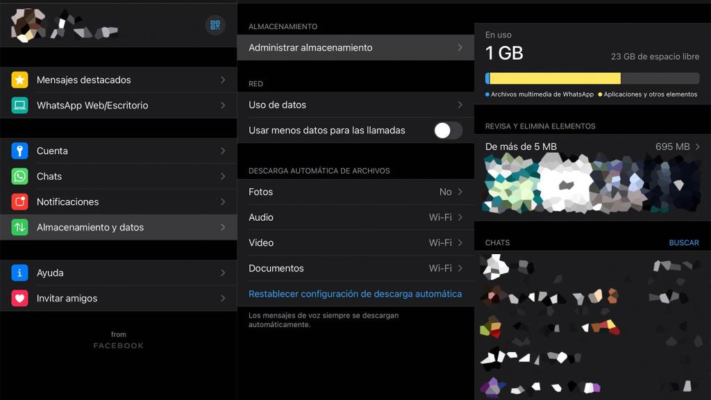 Uso del gestor de almacenamiento de WhatsApp.