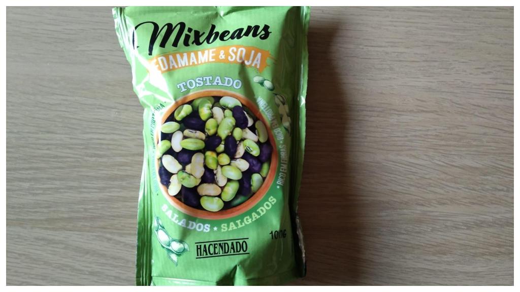 Paquete de 100 gramos de edamames de Mercadona.