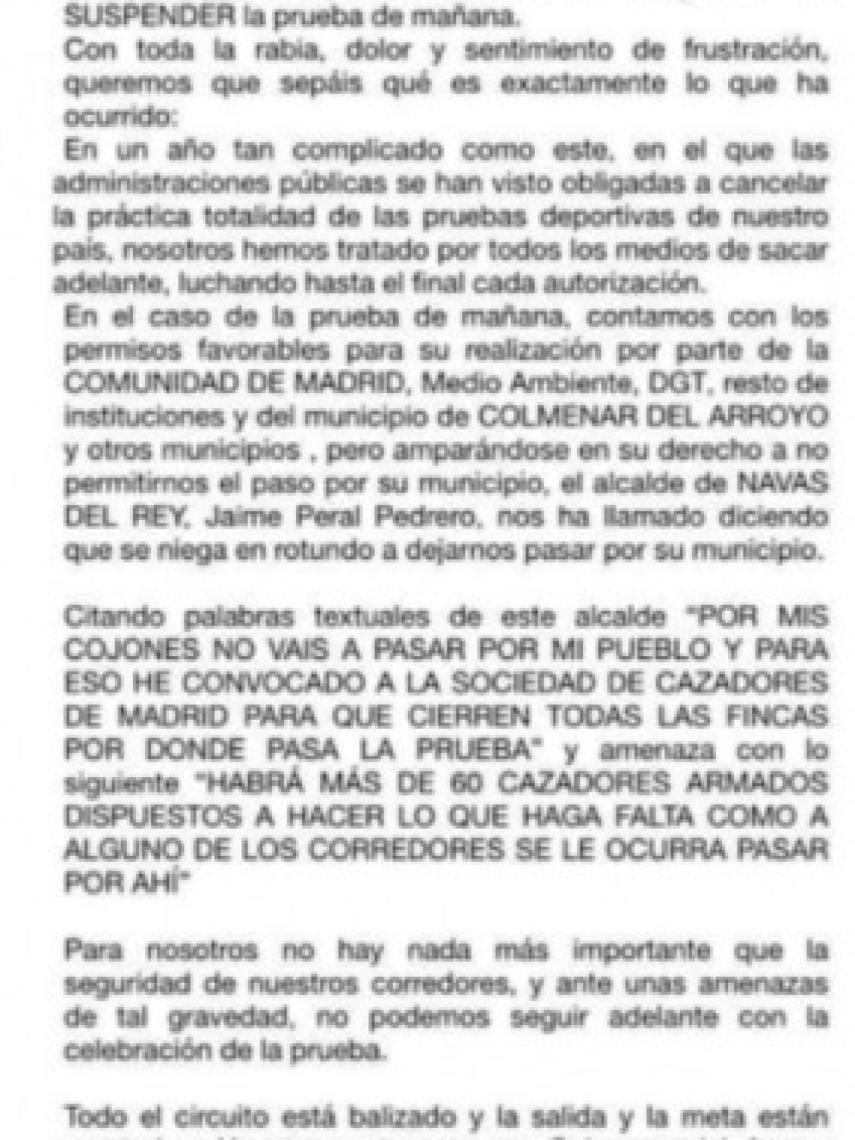 Comunicado con las amenazas