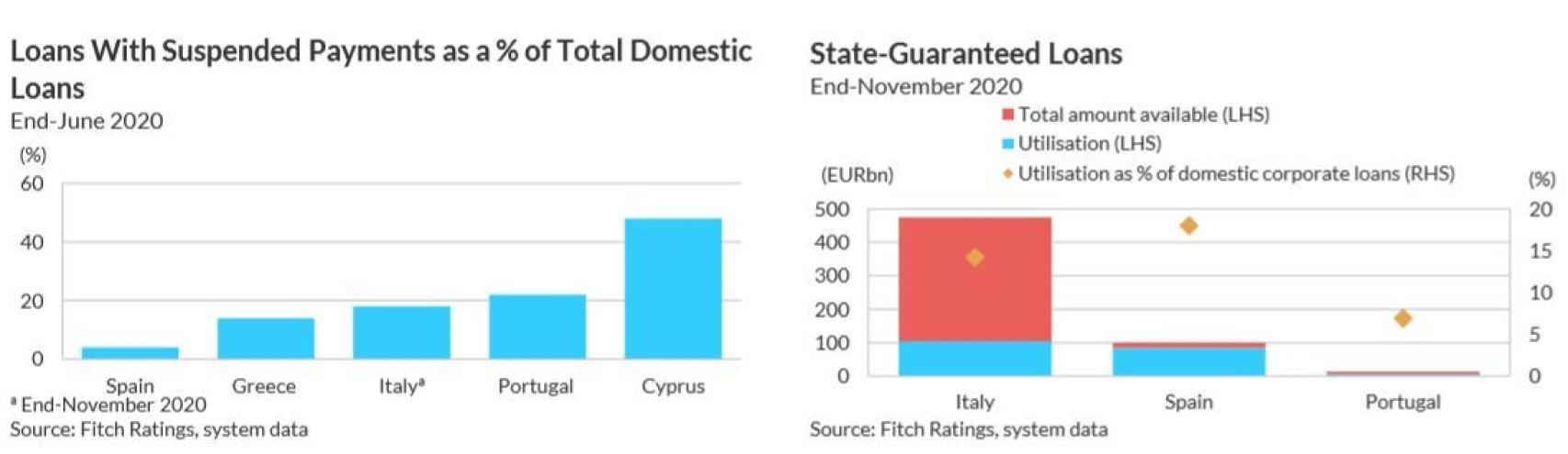 Fitch cree que los sistemas que combinan moratorias y préstamos avalados presentarán menos estrés en 2021.