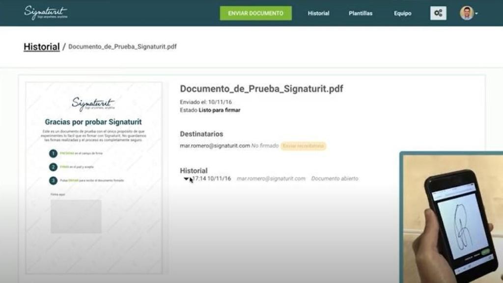 Aplicación de firma electrónica de Signaturit.
