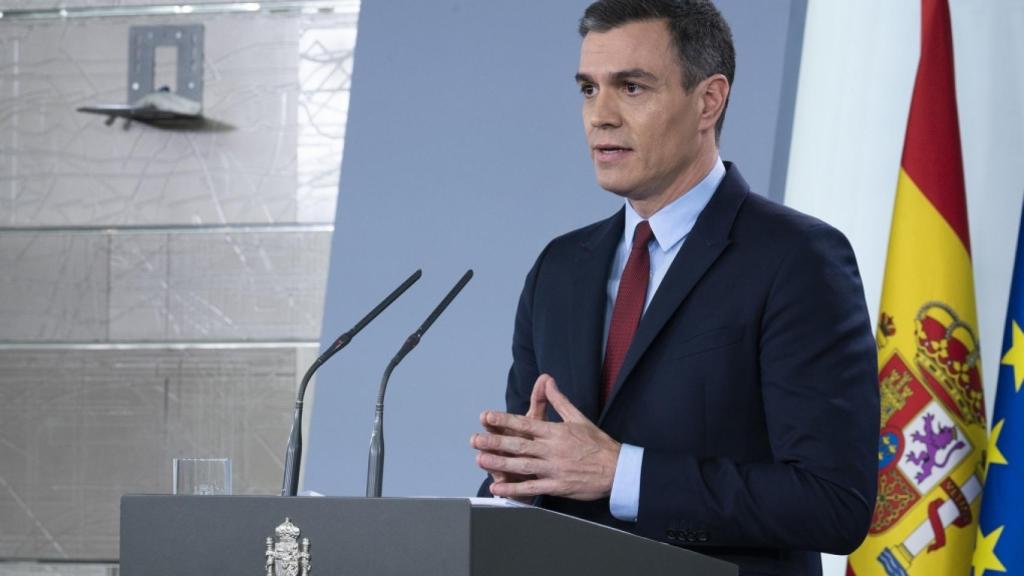 Pedro Sánchez durante la comparecencia en que declaró el primer estado de alarma.