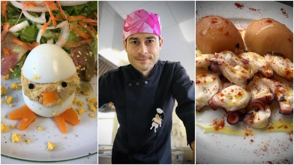 El cocinero Óscar Fernández y dos de sus platos.