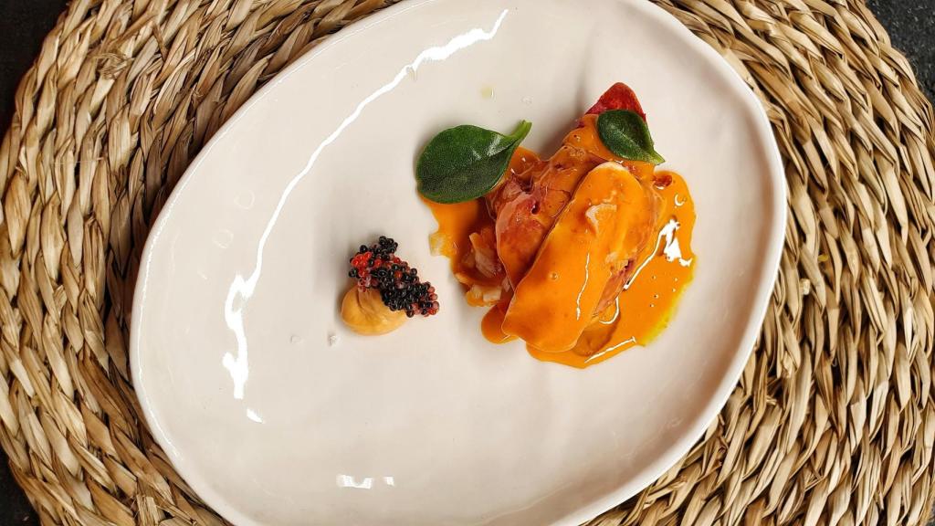 Salpicón de bogavante y jugo de corales