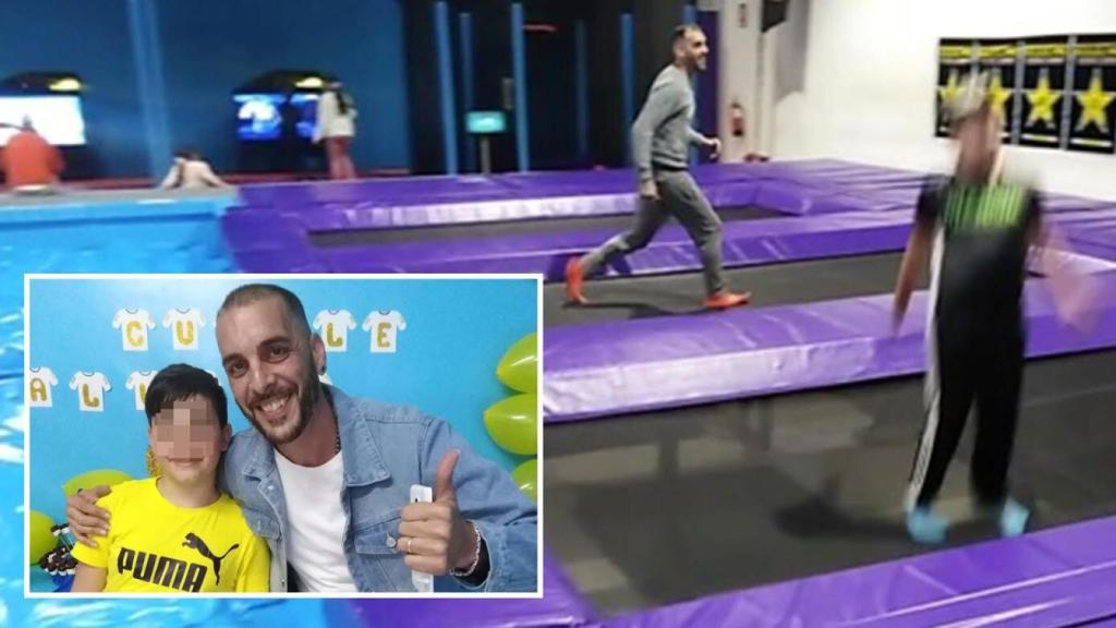 Antonio, el mismo día que se produjo el accidente, mientras jugaba con el hijo de su pareja. En la imagen inferior, ambos.