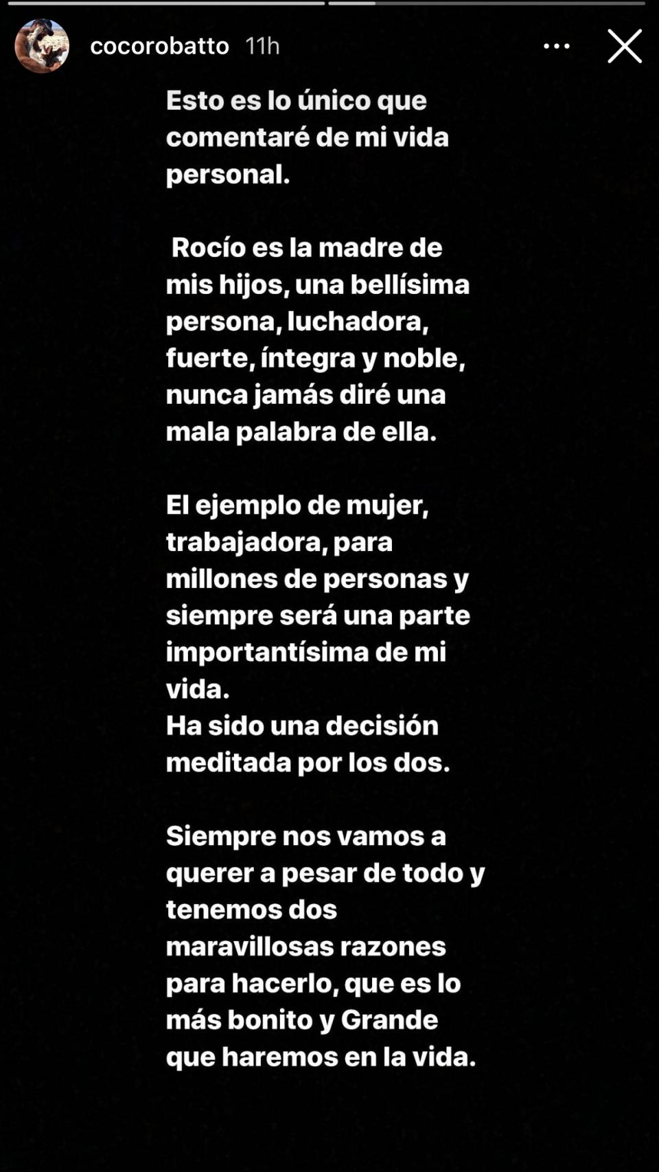 El mensaje de Jacobo Robatto en redes sociales.