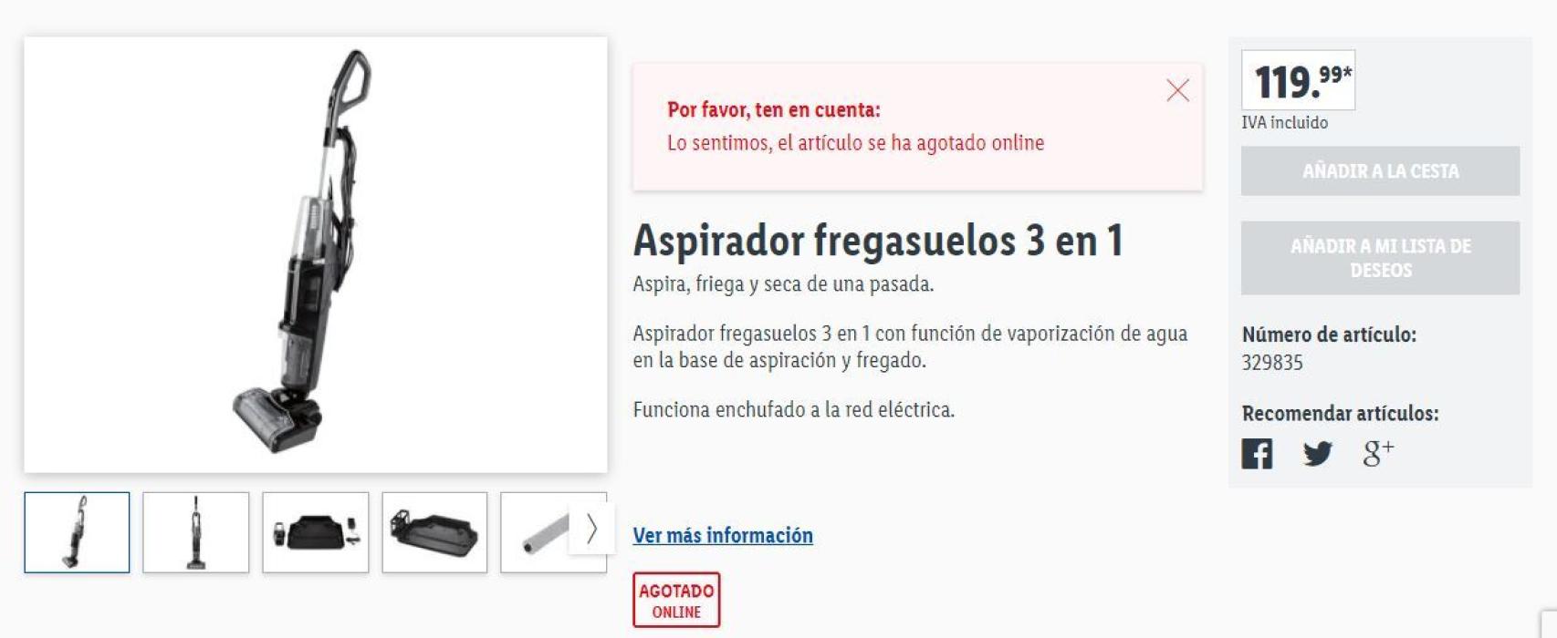 La aspiradora de Lidl, agotada en la tienda online de la cadena de supermercaos alemana.