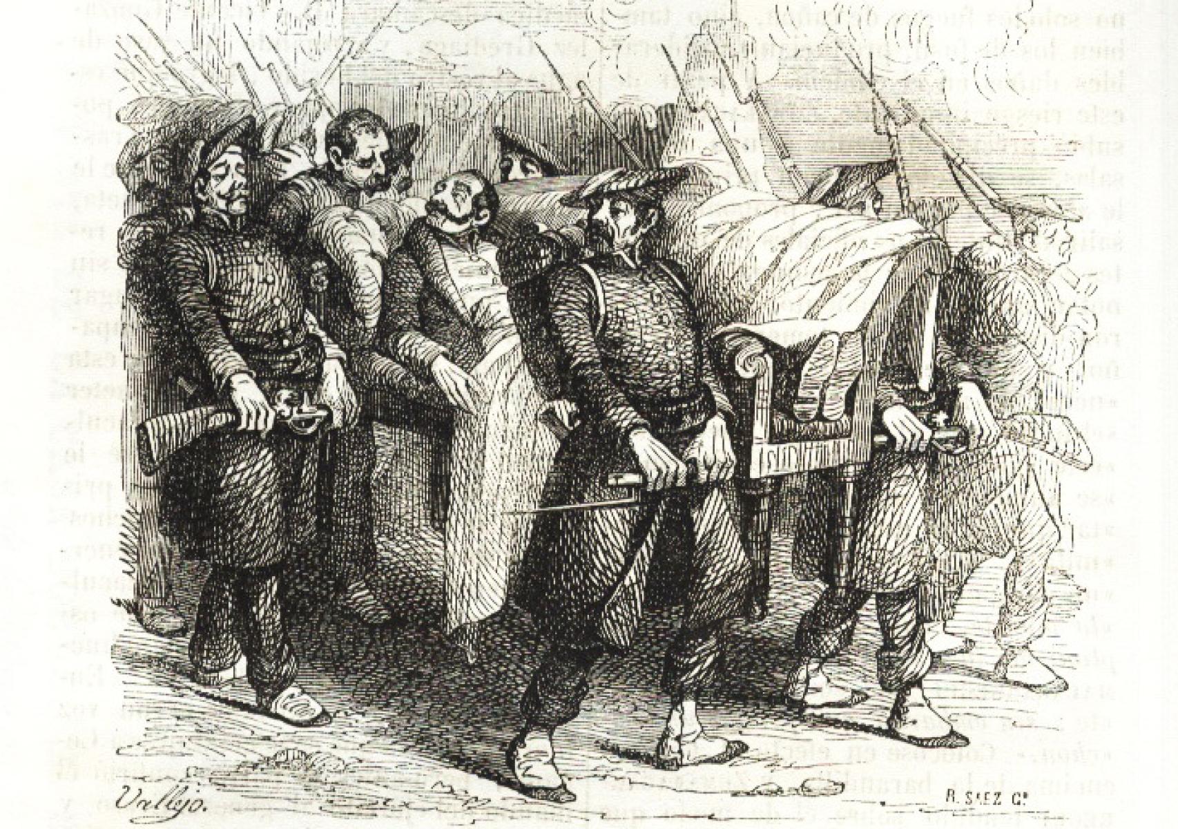 Zumalacárregui, herido, es transportado en un sillón a Cegama.