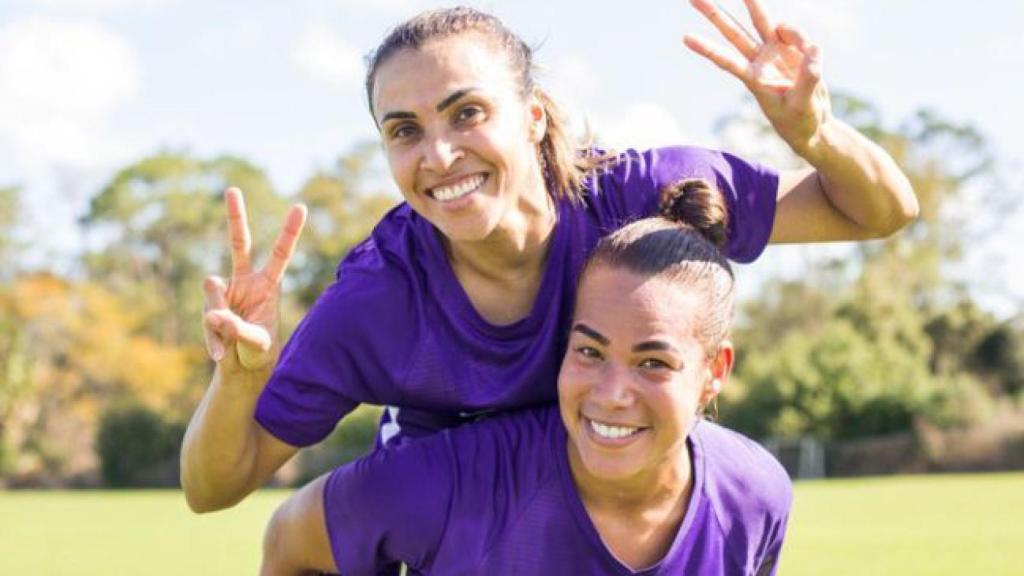 Marta Vieira y Toni Deion, en un entrenamiento del Orlando Pride
