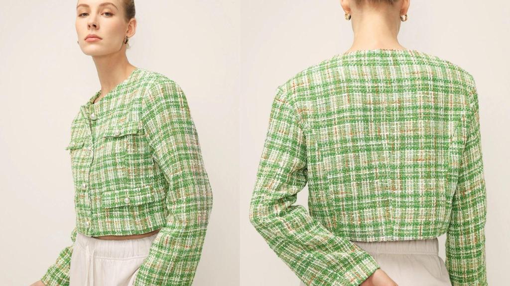 Dulceida lucía una chaqueta de estampado de cuadros verdes y blancos de Storets.