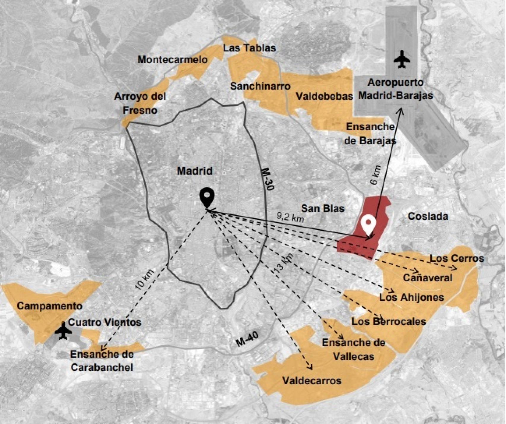 En rojo, la ubicación de Nueva Centralidad del Este.