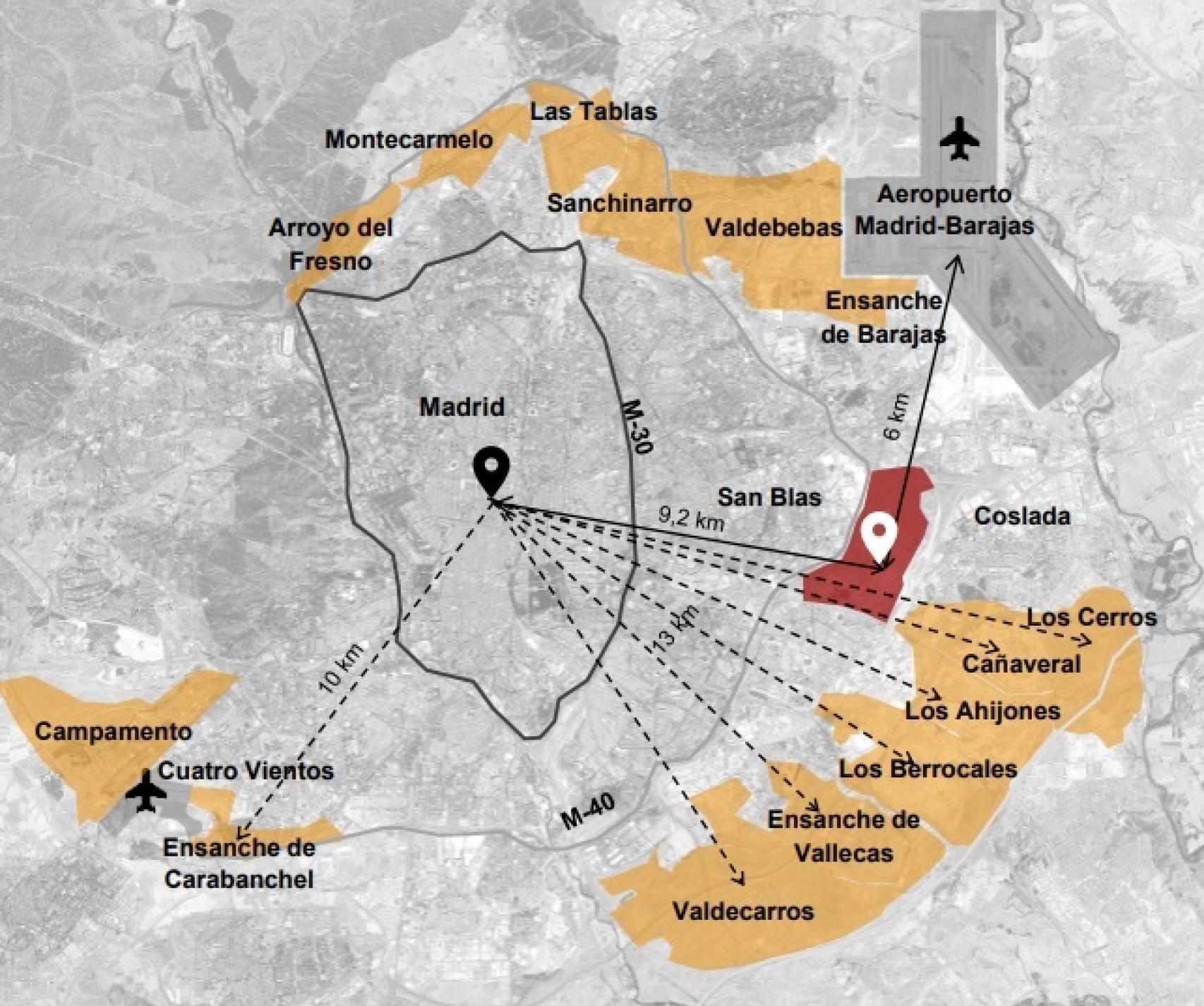 En rojo, la ubicación de Nueva Centralidad del Este.