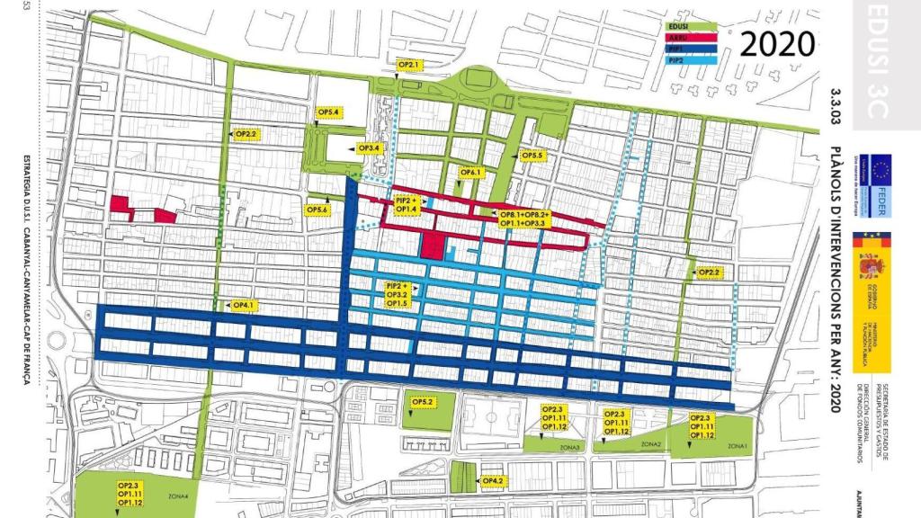 En verde, las actuaciones con fondos europeos del plan Edusi, ejecutadas solo al 4%. EE