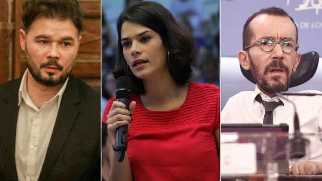 Gabriel Rufián, Isa Serra y Echenique en un fotomontaje.